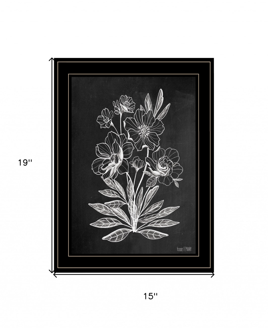 Vintage Chalkboard Flowers Black Framed Print Wall Art