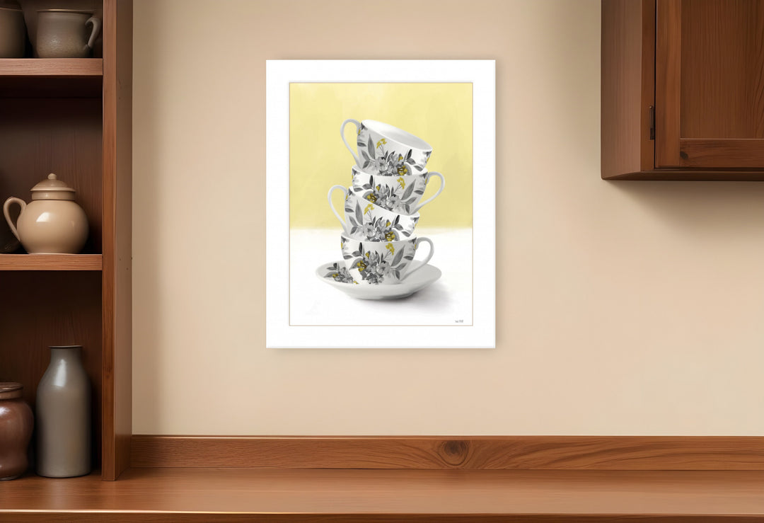 Time for Tea Yellow 1 White Framed Print Wall Art