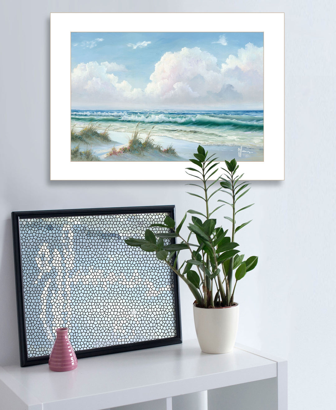 Beach 6 White Framed Print Wall Art