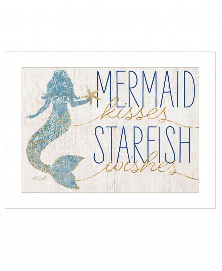 Mermaid Kisses Starfish Wishes 1 White Framed Print Wall Art