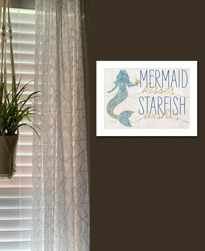 Mermaid Kisses Starfish Wishes 1 White Framed Print Wall Art