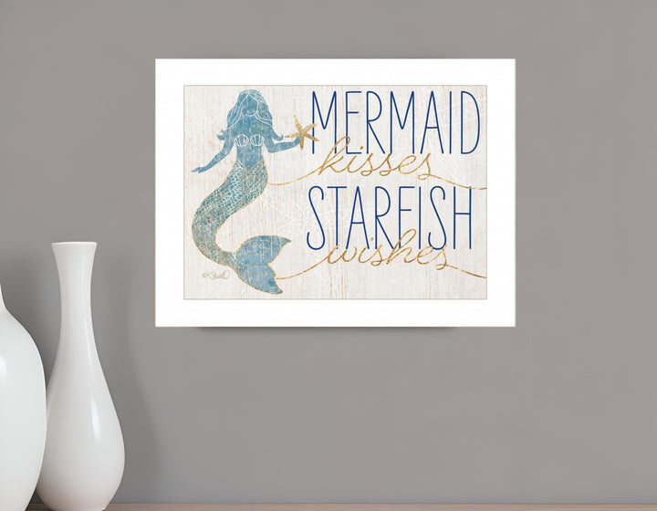 Mermaid Kisses Starfish Wishes 1 White Framed Print Wall Art