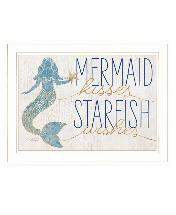 Mermaid Kisses Starfish Wishes 2 White Framed Print Wall Art