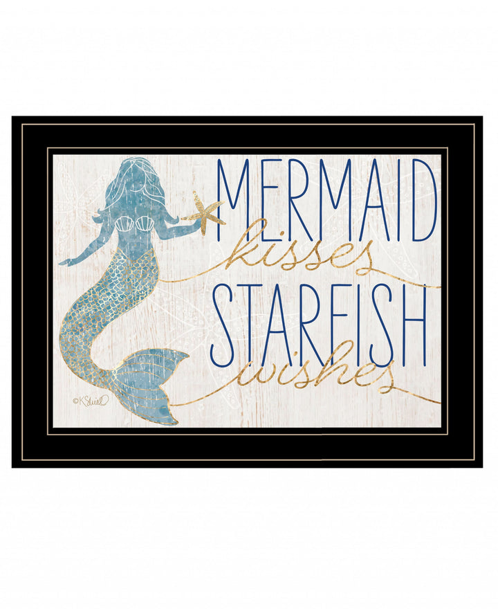 Mermaid Kisses Starfish Wishes 1 White Framed Print Wall Art