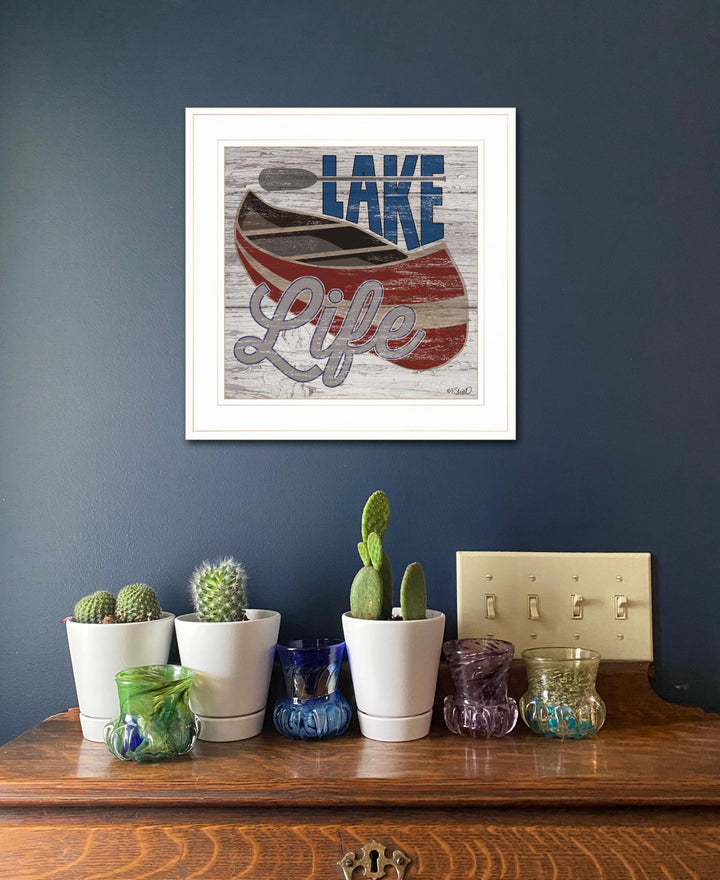 Lake Life Canoe 2 White Framed Print Wall Art