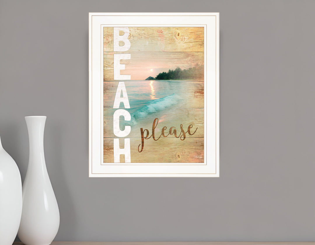 Beach Please 1 White Framed Print Wall Art