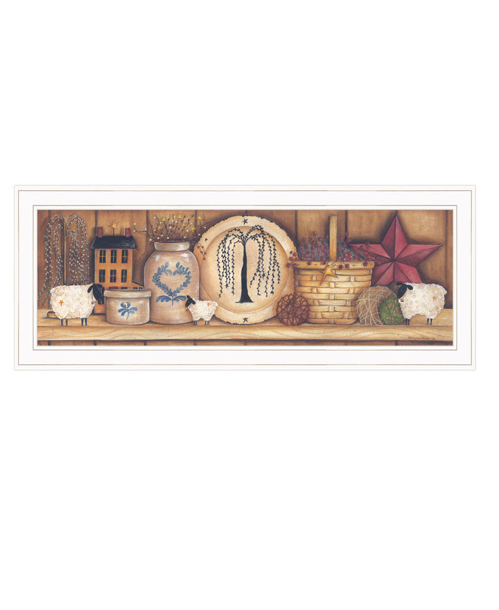 Shelf Gathering 1 White Framed Print Wall Art