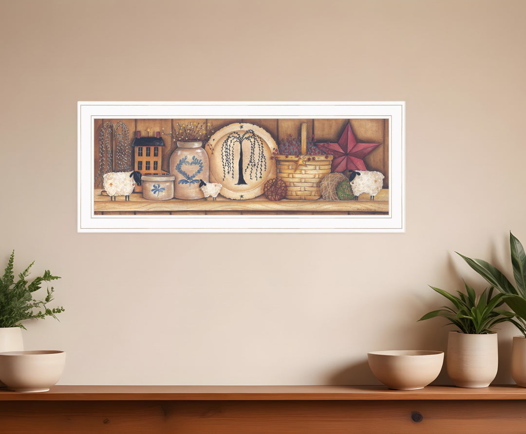 Shelf Gathering 1 White Framed Print Wall Art