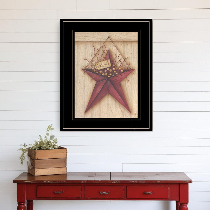 Welcome Barn Star 3 Black Framed Print Wall Art