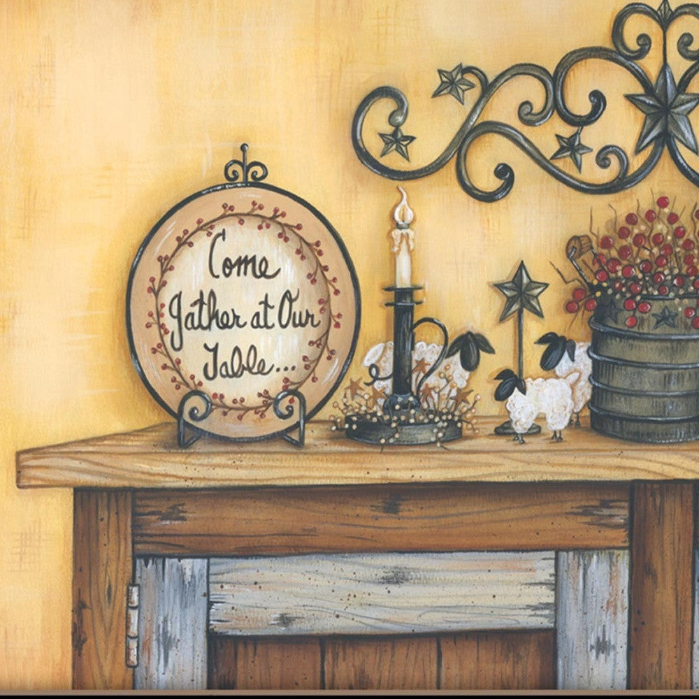 Come Gather at Our Table 1 Black Framed Print Wall Art