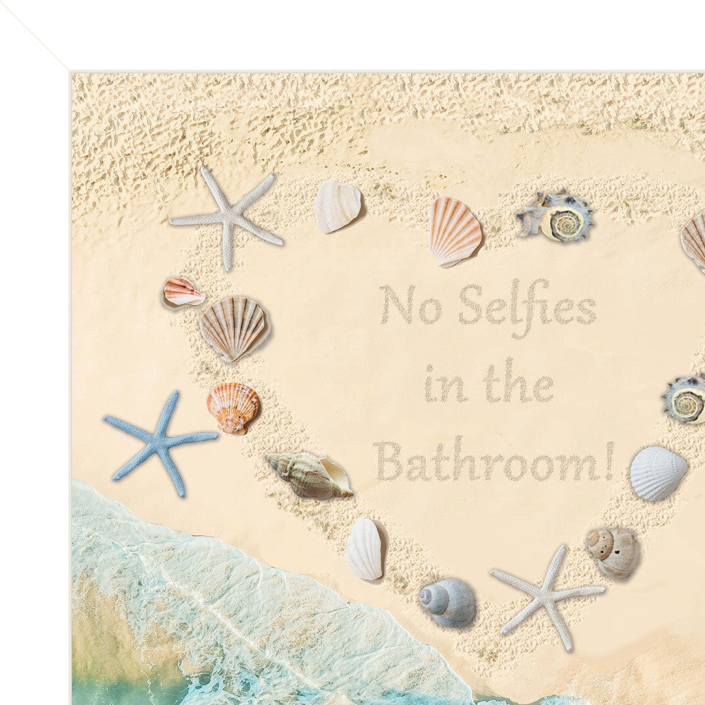 No Selfies in the Bathroom Sea 1 White Framed Print Bathroom Wall Art