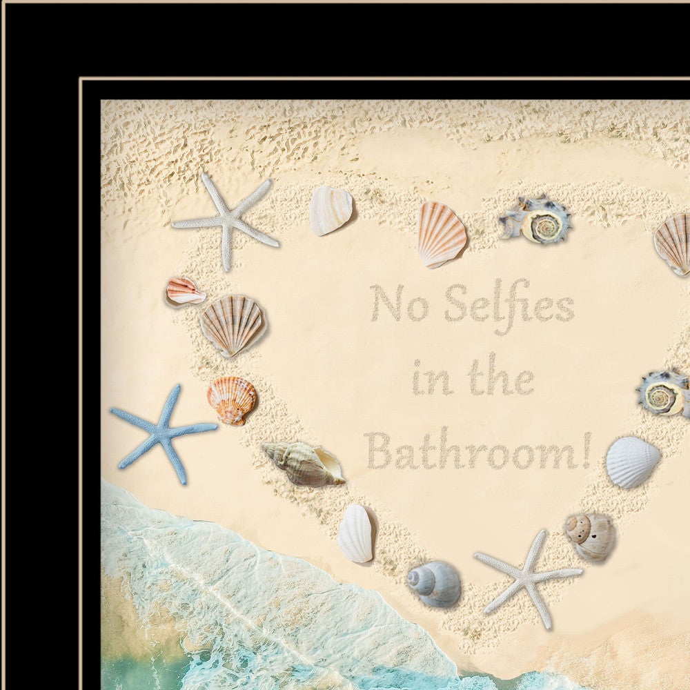 No Selfies in the Bathroom Sea 2 Black Framed Print Bathroom Wall Art