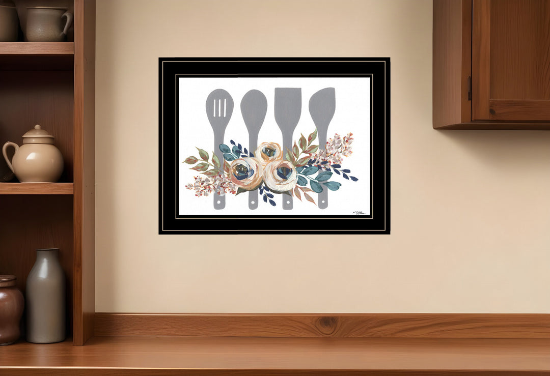 Fall Floral Baking Utensils 2 Black Framed Print Kitchen Wall Art