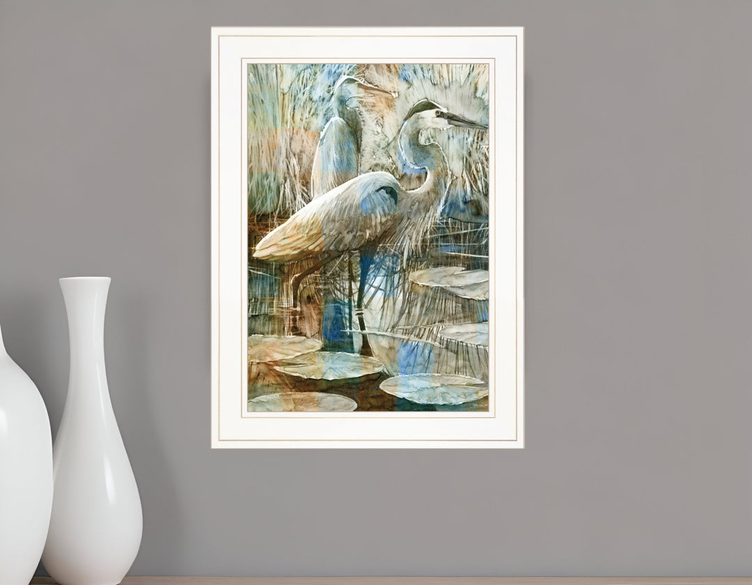 Marsh Herons I 1 White Framed Print Wall Art