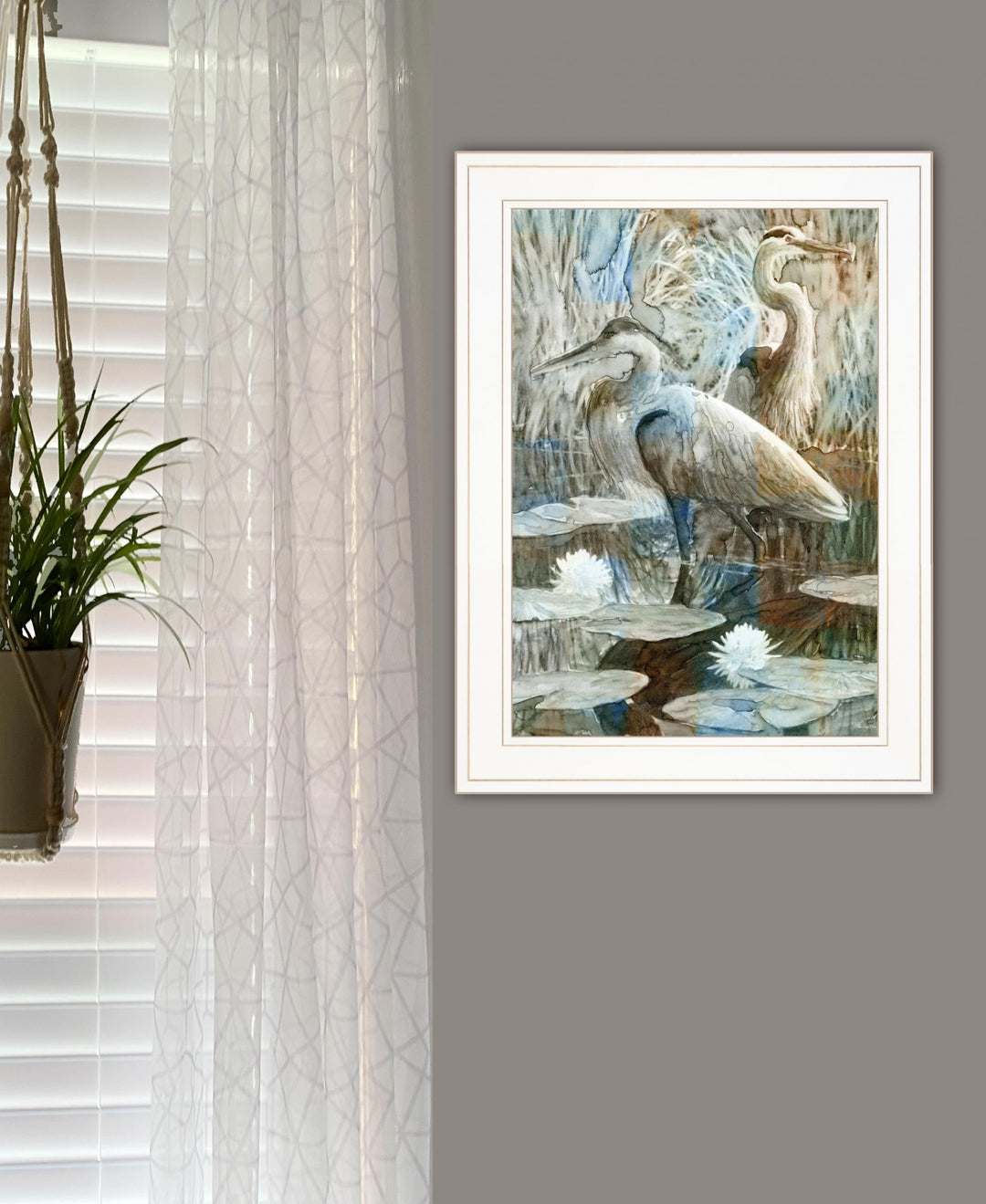 Marsh Herons II 1 White Framed Print Wall Art