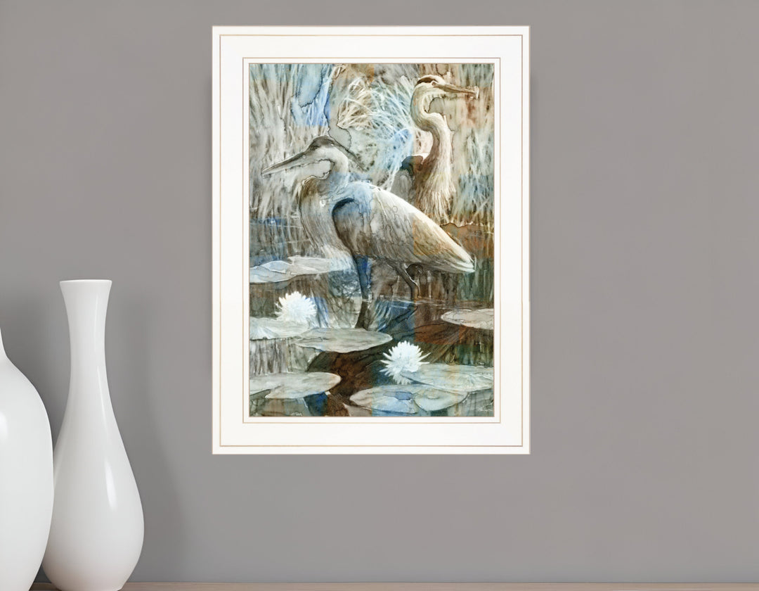 Marsh Herons II 1 White Framed Print Wall Art