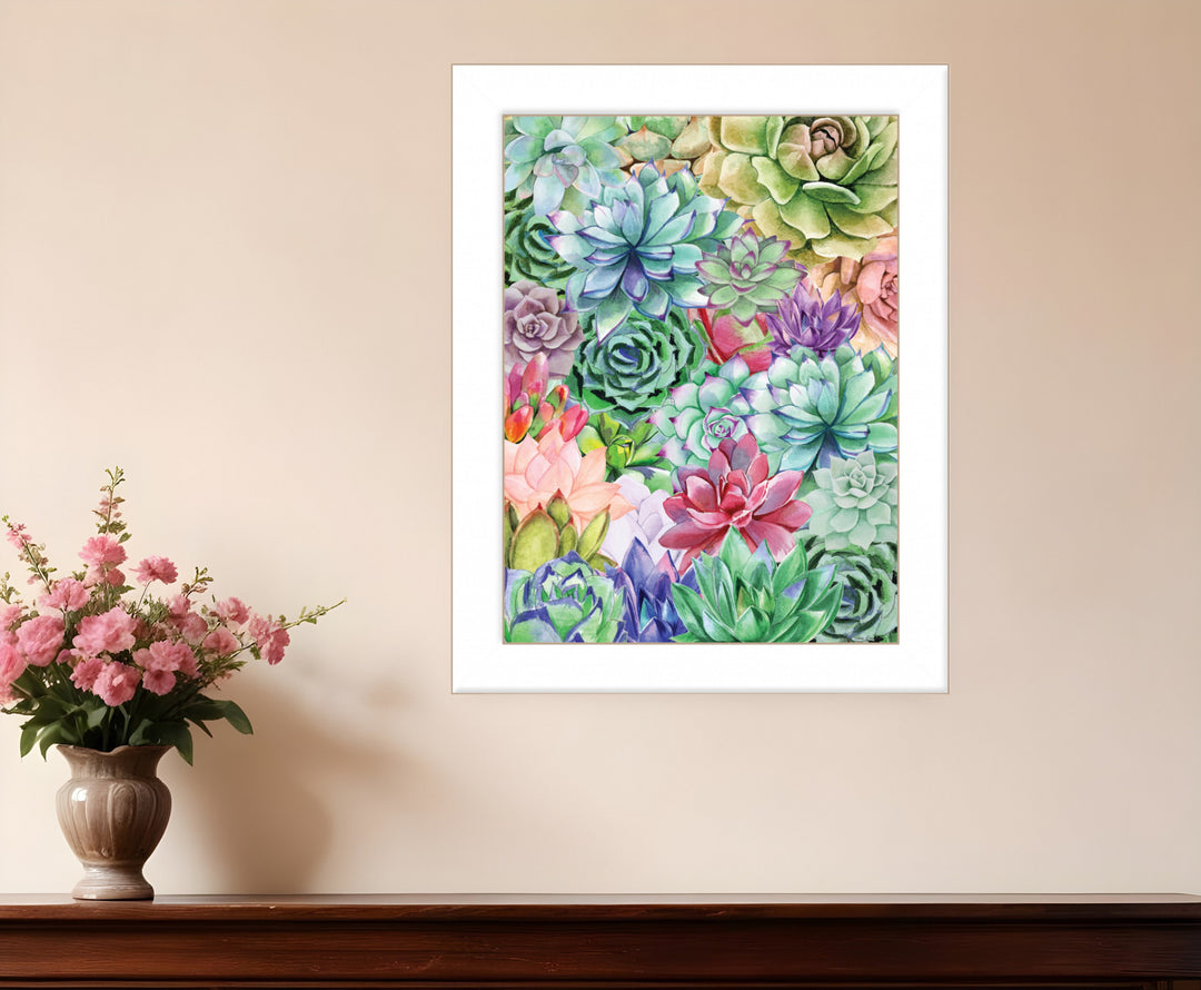 Succulents Paradise 1 White Framed Print Wall Art