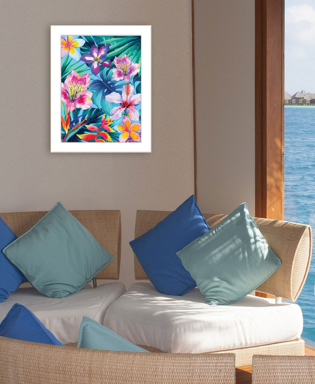 Tropical Flowers 1 White Framed Print Wall Art