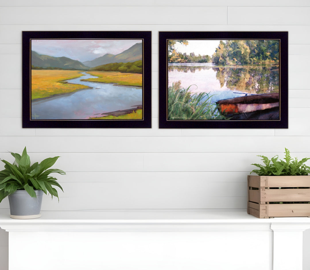 Set Of Two Serene Water 2 Black Framed Print Wall Art