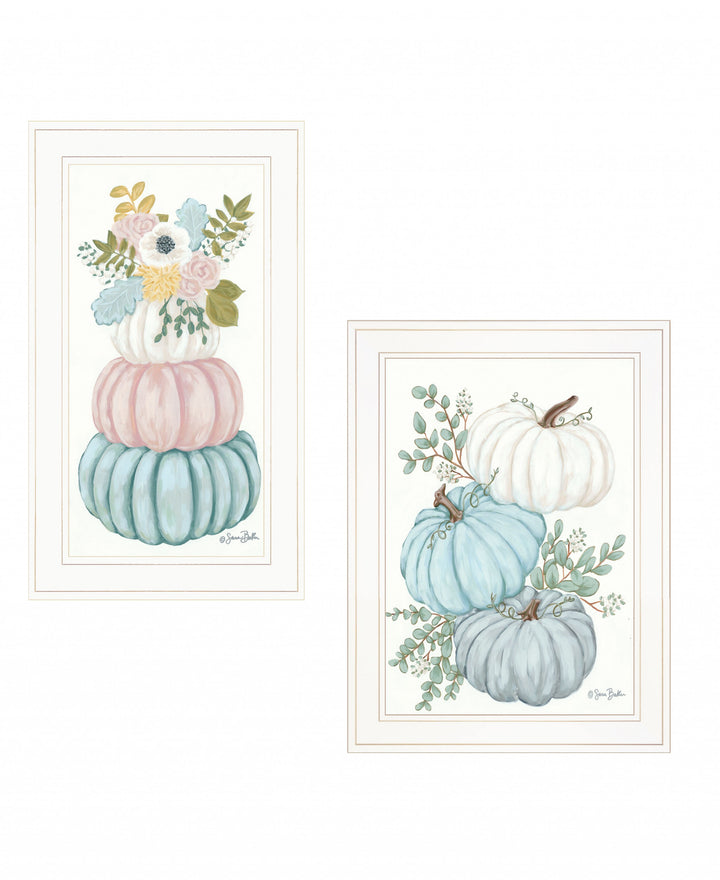 Set Of Two Floral Pumpkins 2 White Framed Print Wall Art