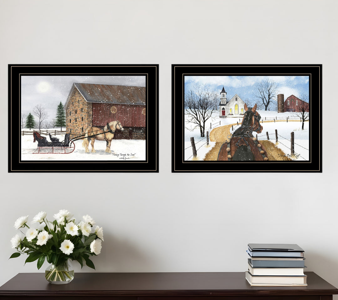 Set Of Two Sleigh Bells Ringing White Framed Print Wall Art