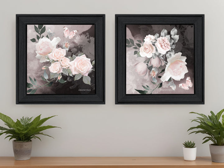 Set Of Two Noir Roses 2 Black Framed Print Wall Art