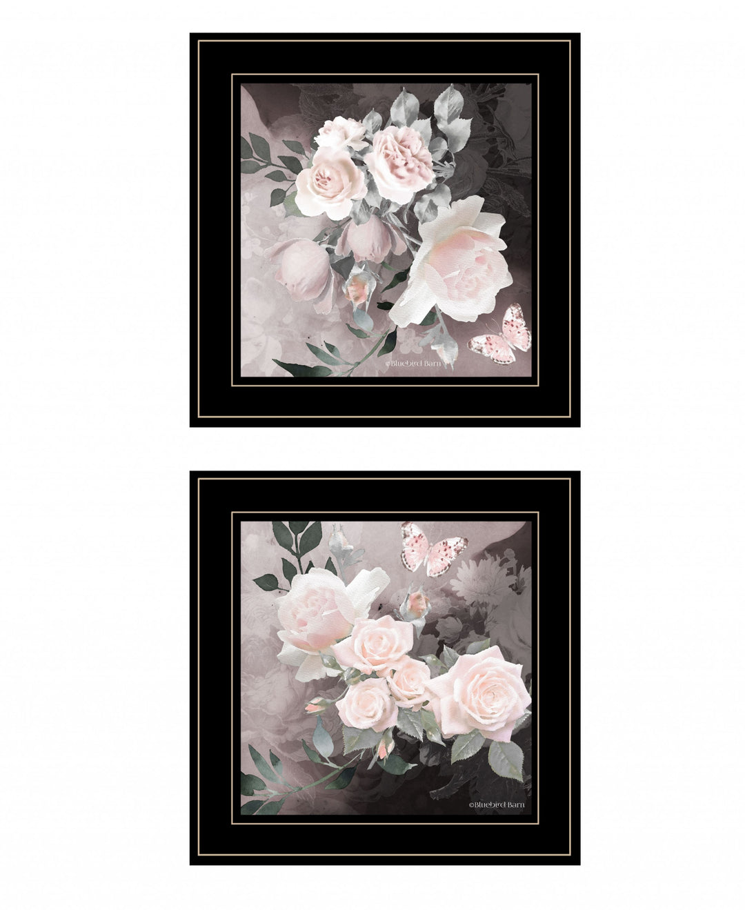 Set Of Two Noir Roses 2 Black Framed Print Wall Art