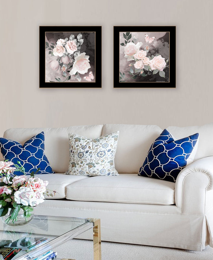 Set Of Two Noir Roses 2 Black Framed Print Wall Art