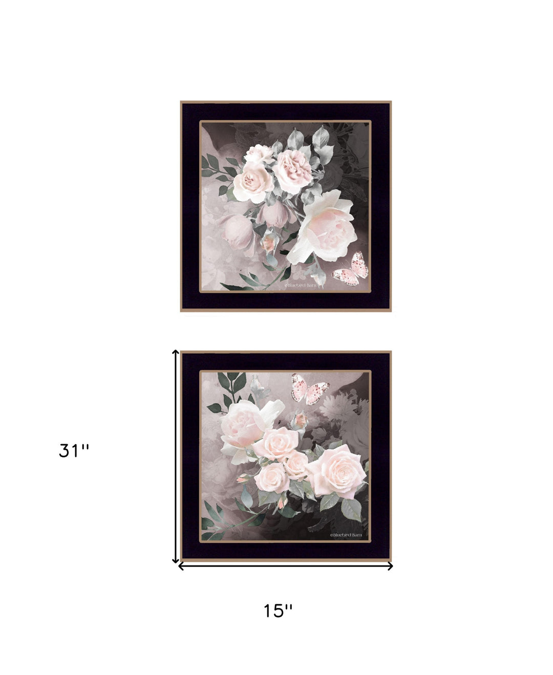 Set Of Two Noir Roses 2 Black Framed Print Wall Art