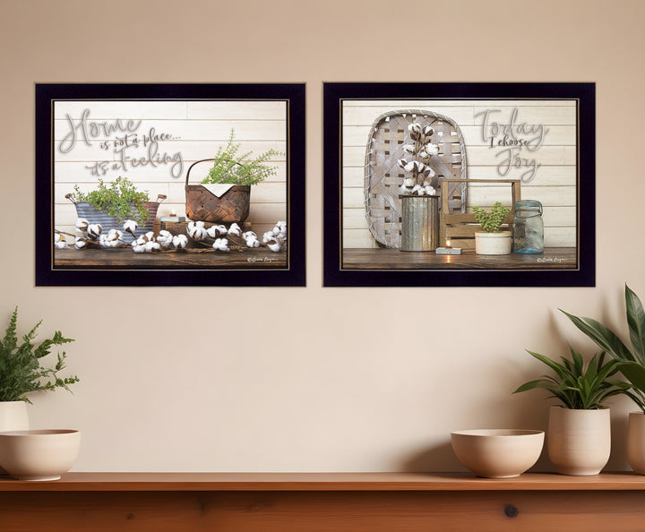 Set Of Two Choose Joy Black Framed Print Wall Art