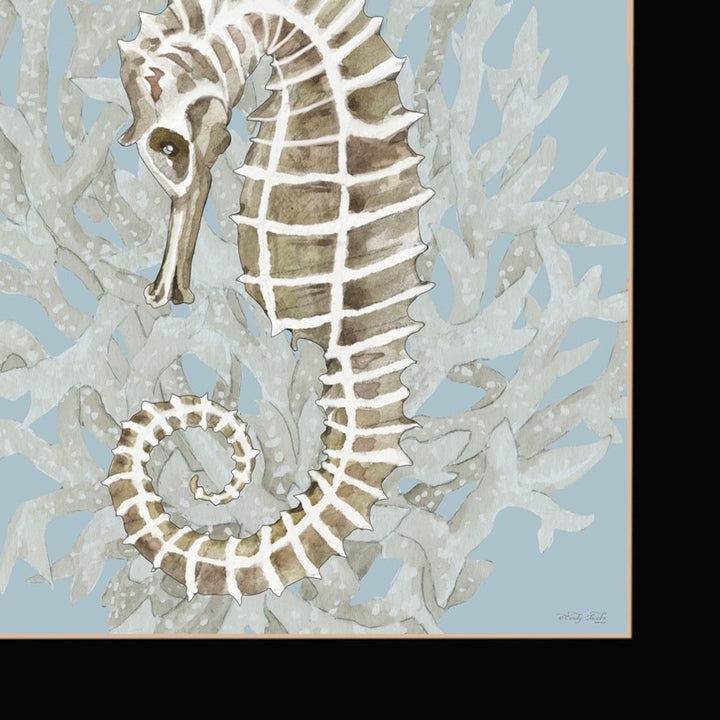 Set Of Two Coral Seahorse Black Framed Print Wall Art