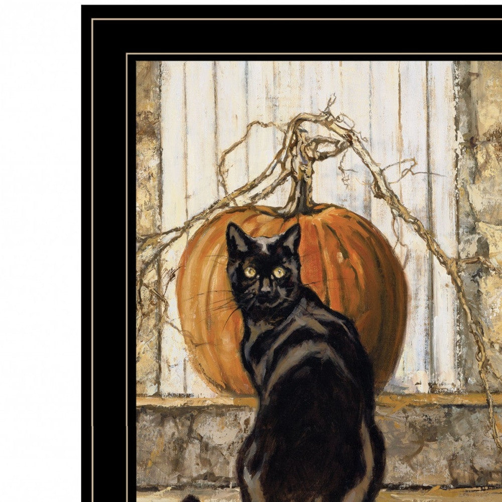 Set Of Two Harvest Moon with A Black Cat and Truck 2 Black Framed Print Kitchen Wall Art