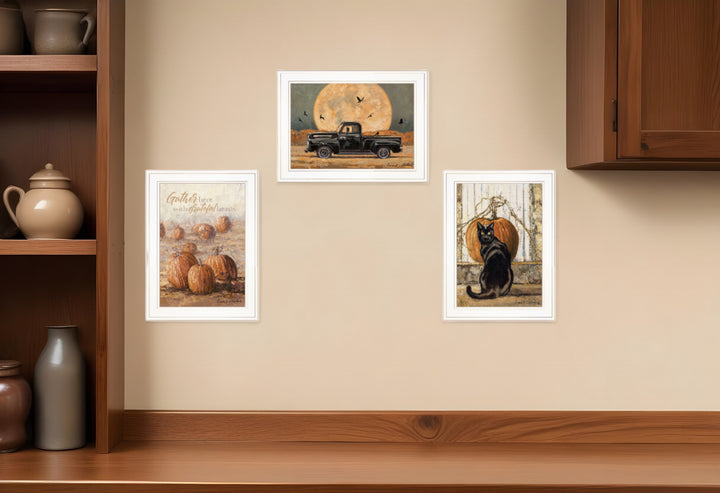 Set Of Three Harvest Moon White Framed Print Kitchen Wall Art