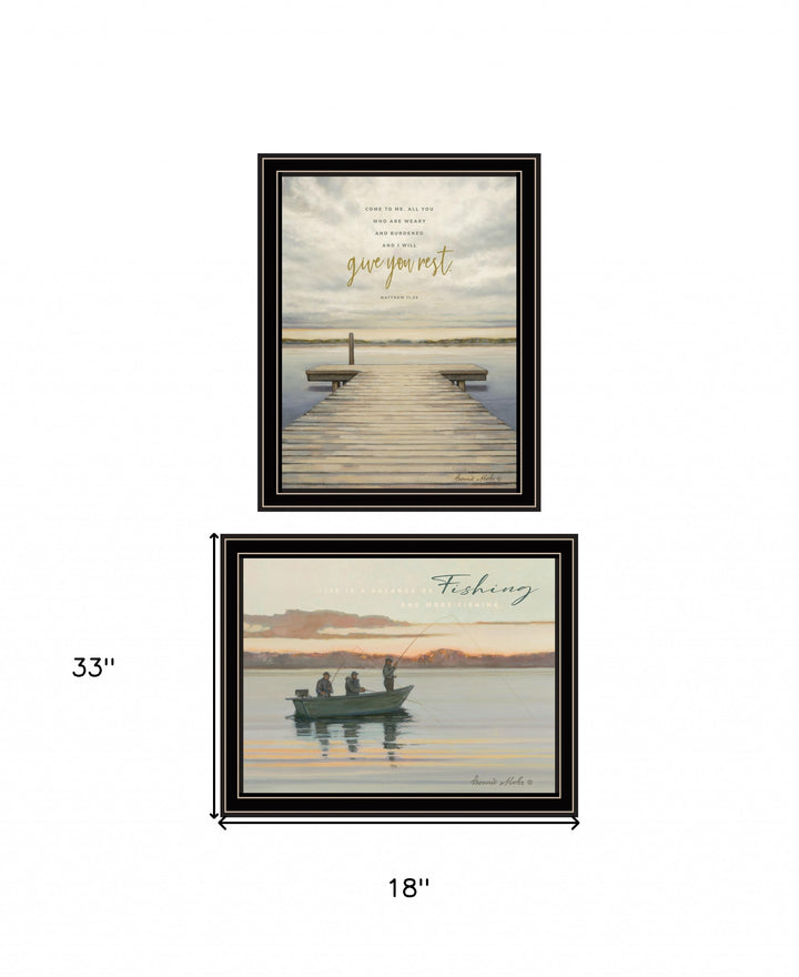 Set Of Two Lake Side Reprieve 1 Black Framed Print Wall Art