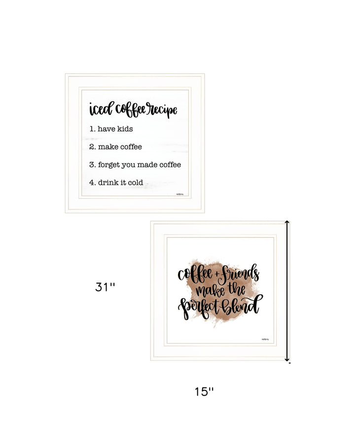 Set Of Two Coffee and Friends Recipe White Framed Print Kitchen Wall Art