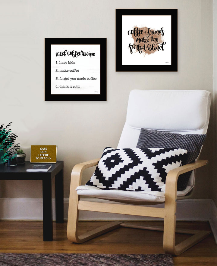 Set Of Two Coffee and Friends Recipe Black Framed Print Kitchen Wall Art