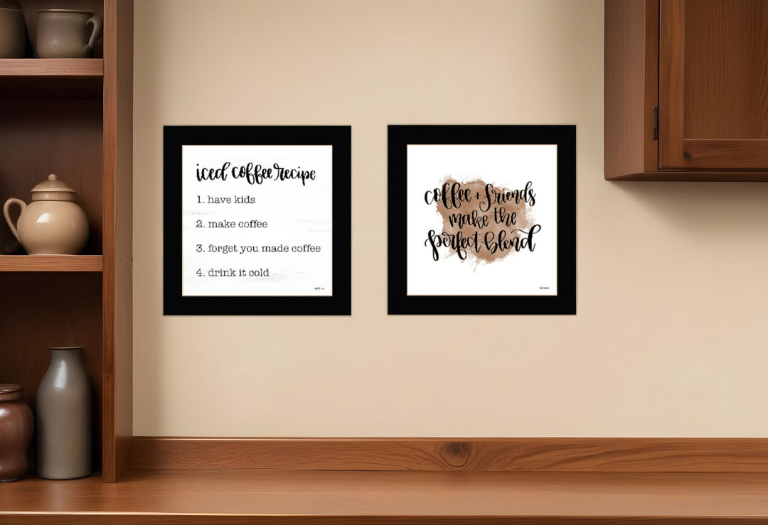 Set Of Two Coffee and Friends Recipe Black Framed Print Kitchen Wall Art