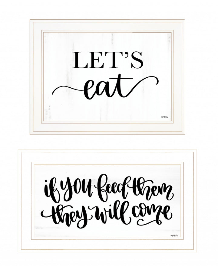 Set Of Two Lets Eat or Feed Them 1 White Framed Print Kitchen Wall Art