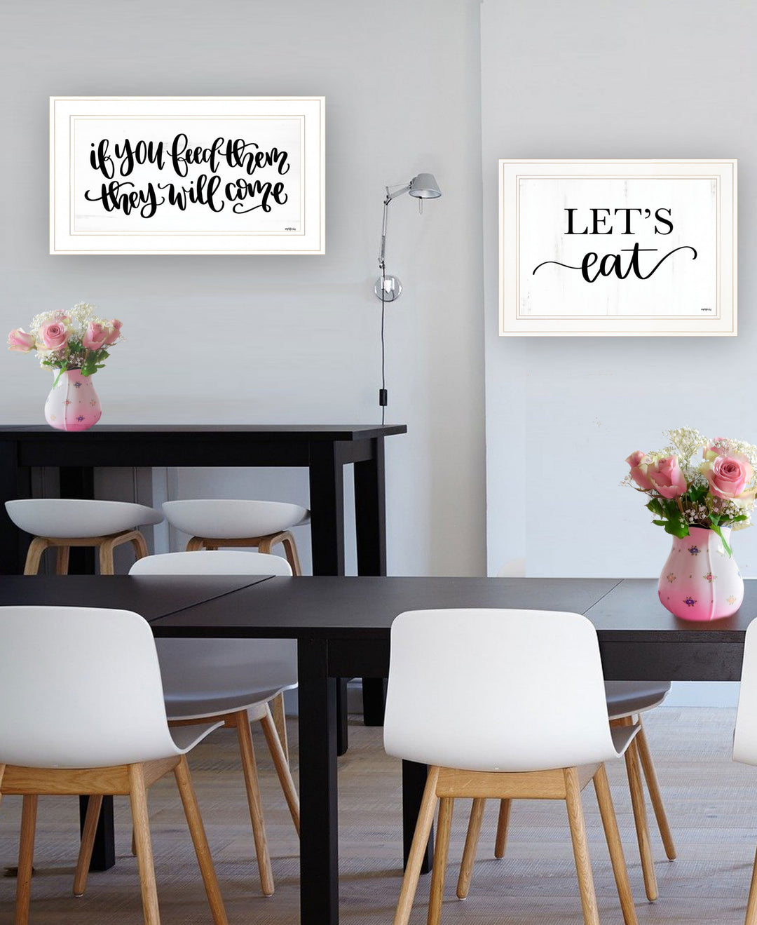 Set Of Two Lets Eat or Feed Them 1 White Framed Print Kitchen Wall Art