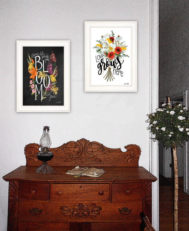 Set Of Two Love and Bloom White Framed Print Wall Art