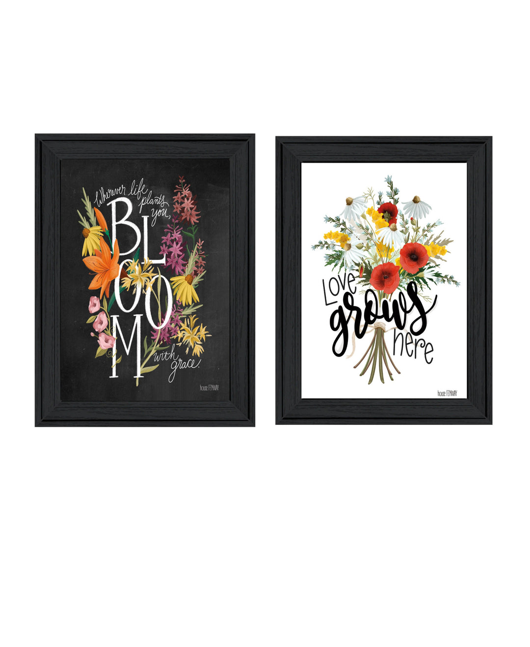 Set Of Two Love and Bloom White Framed Print Wall Art