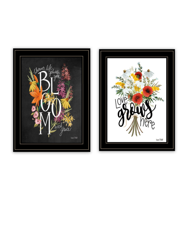 Set Of Two Love and Bloom Black Framed Print Wall Art