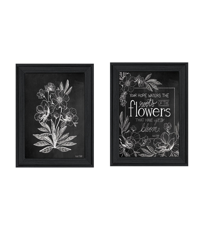 Set Of Two Black and White Flowers in Bloom White Framed Print Wall Art