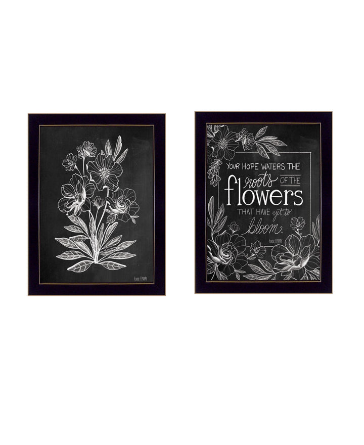 Set Of Two Vintage Flowers in Bloom Black Framed Print Wall Art