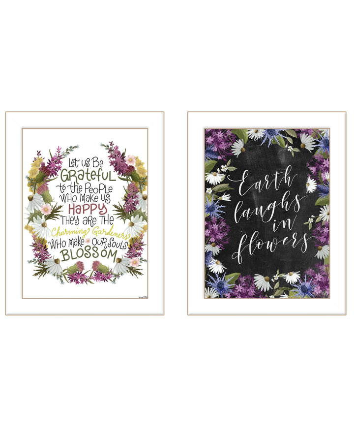 Set Of Two Flowers Make Us Laugh White Framed Print Wall Art