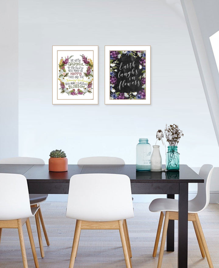 Set Of Two Flowers Make Us Laugh White Framed Print Wall Art