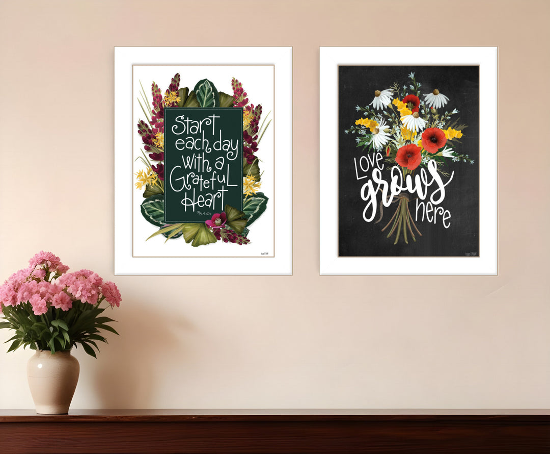 Set Of Two With Grateful Hearts White Framed Print Wall Art