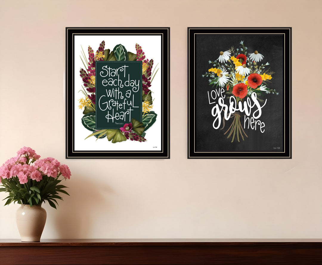 Set Of Two With Grateful Hearts White Framed Print Wall Art