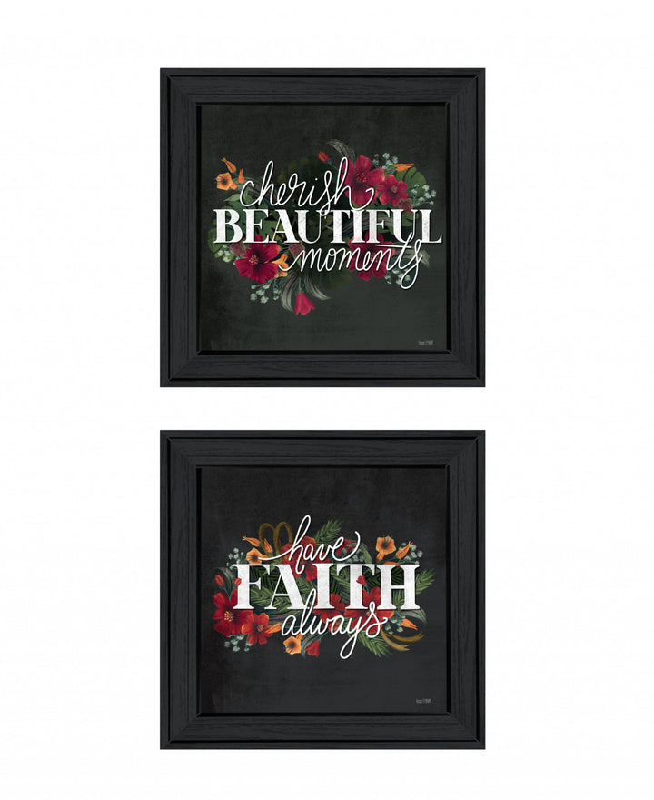 Set Of Two Cherish and Have Faith 1 Black Framed Print Wall Art