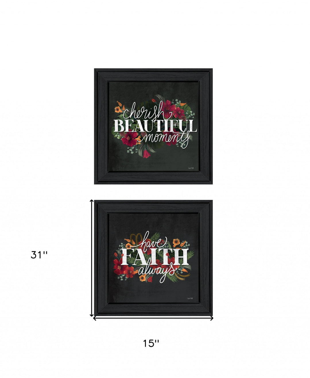 Set Of Two Cherish and Have Faith 1 Black Framed Print Wall Art